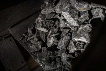 Black Gold- Coal miner in the man hands of coal background. Coal mining