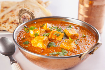 Paneer Tikka Masala curry with roti, Indian food
