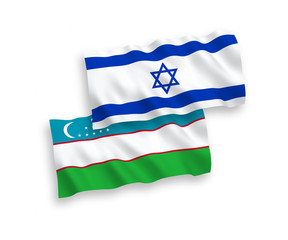 Flags of Uzbekistan and Israel on a white background