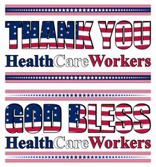 Vector illustration with thank you lettering for healthcare professionals for their efforts against the Covid-19 pandemic