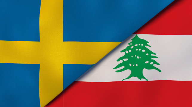 The flags of Sweden and Lebanon. News, reportage, business background. 3d illustration