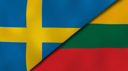 The flags of Sweden and Lithuania. News, reportage, business background. 3d illustration