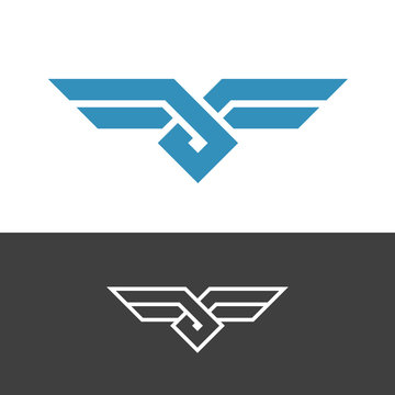 Knot style logo with wings. Double color ropes with node in a center. Eagle bird stylized symbol.
