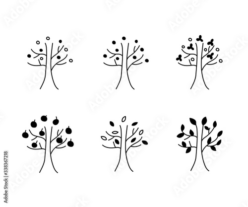 北欧風手描きの木のイラストセット かわいい 森 Background Canvas Print Backgrou Yugoro