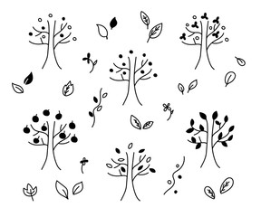 手書きの花や葉のイラストのセット 植物 おしゃれ かわいい 素材 自然 Wall Mural Yugoro 手書きの花や葉のイラストのセット 植物 おしゃれ かわいい 素材 自然 Wall Mural Yugoro