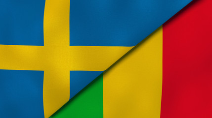 The flags of Sweden and Mali. News, reportage, business background. 3d illustration