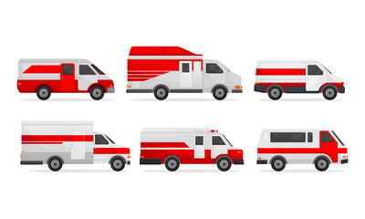 Ambulance Car with Red and White Colors Vector Set