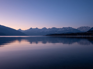 Morning scene at sunrise on lake Thun