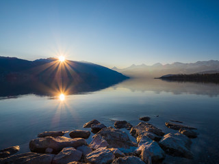 Morning scene at sunrise on lake Thun
