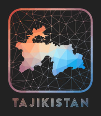 Tajikistan map design. Vector low poly map of the country. Tajikistan icon in geometric style. The country shape with polygnal gradient and mesh on dark background.