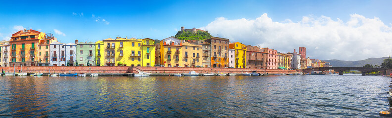 Astonishing cityscape of Bosa town with Ponte Vecchio bridge across the Temo river