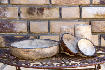 Fototapeta premium clay pots on a metal table