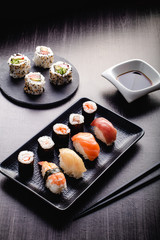 Sushi Set sashimi and sushi rolls served