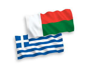 Flags of Greece and Madagascar on a white background