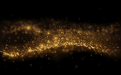 Gold light shine particles on black background