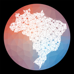 Vector network Brazil map. Map of the country with low poly background. Rounded Brazil illustration in technology, internet, network, telecommunication concept style . Awesome vector illustration.