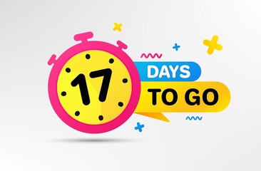 Fototapeta premium Seventeen days left icon. Countdown left days banner with timer. 17 days to go sign. Sale announcement banner. Count time for promotional offer. Promotion countdown timer. Vector