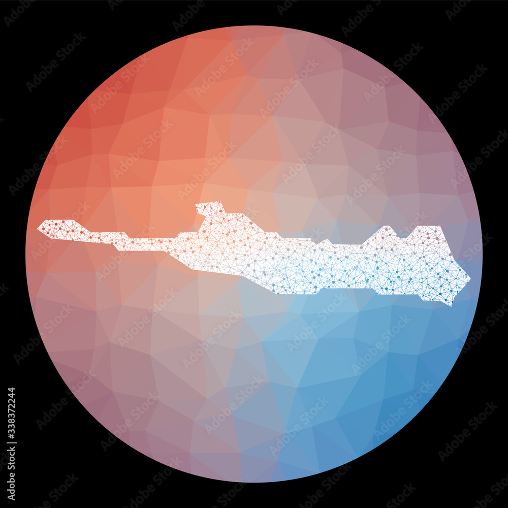 Poster vector network paradise island map. map of the island with low poly background. rounded paradise isl