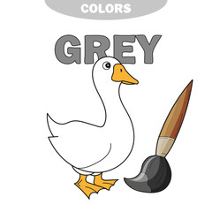 Learn colors - grey. Coloring page illustration of funny farm goose