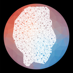 Vector network map of Gili Trawangan island with a low poly background. Rounded illustration in a technology, internet, network, telecommunication concept style.