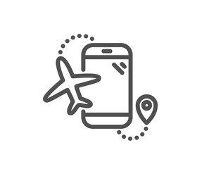 Flights application line icon. Airplane phone app sign. Airport information symbol. Quality design element. Editable stroke. Linear style flights application icon. Vector