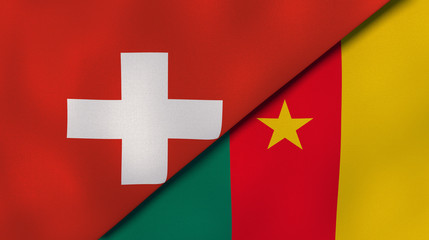 Obraz premium The flags of Switzerland and Cameroon. News, reportage, business background. 3d illustration