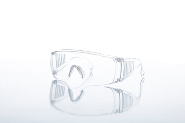 goggle eye wear protective glasses atomization covid 19 contagious disease on white background