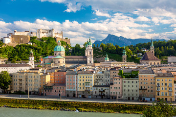 Fototapeta na wymiar Panoramic view of the historic city of Salzburg with Famous Hohensalzburg Fortress