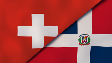 The flags of Switzerland and Dominican Republic. News, reportage, business background. 3d illustration