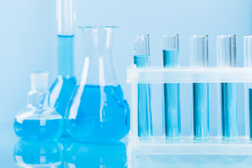 research studies on the search for vaccines, laboratory glassware, equipment, tests.