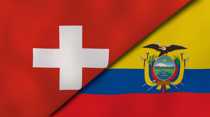 The flags of Switzerland and Ecuador. News, reportage, business background. 3d illustration