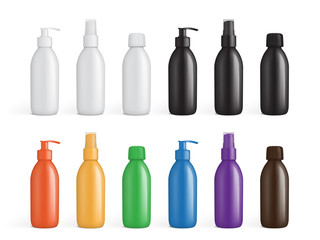 colored  plastic packaging for liquids mock up vector