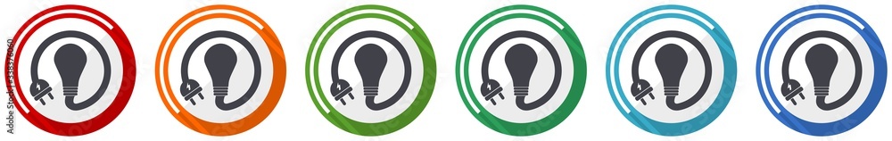 Aufkleber bulb icon set, innovation, electricity flat design vector illustration in 6 colors options for webde