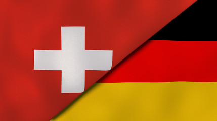 The flags of Switzerland and Germany. News, reportage, business background. 3d illustration