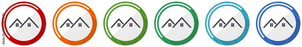 Poster home, house icon set, flat design vector illustration in 6 colors options for webdesign and mobile a