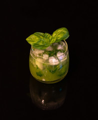 cocktail, gin, basil, ice, lemon, saxony, germany, mirrored