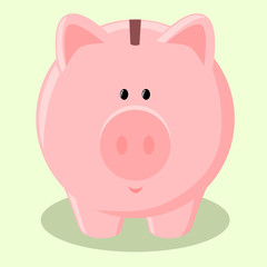 Obraz na płótnie Canvas Vector image of a piggy bank on a green background. The concept of finance, money, savings, economics, crisis