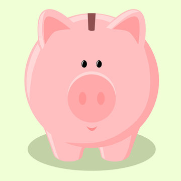 Vector image of a piggy bank on a green background. The concept of finance, money, savings, economics, crisis
