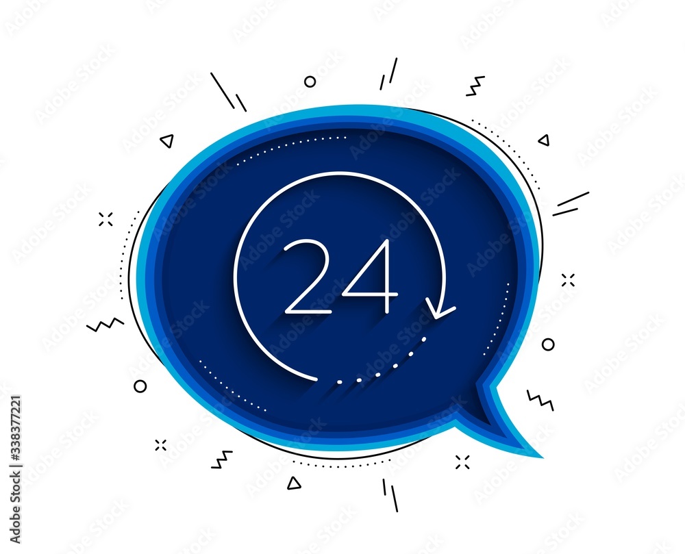 Poster 24 hours time line icon. chat bubble with shadow. clock sign. watch symbol. thin line 24 hours icon.