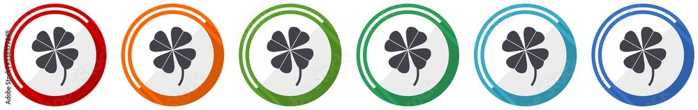 Aufkleber four-leaf clover icon set, flat design vector illustration in 6 colors options for webdesign and mob