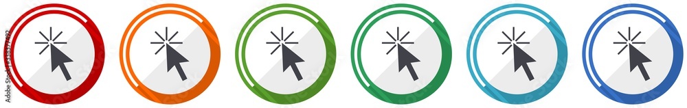 Fototapete Click here icon set, flat design vector illustration in 6 colors options for webdesign and mobile applications