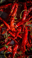 Red hot chillies and peppers in indian spices