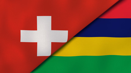 The flags of Switzerland and Mauritius. News, reportage, business background. 3d illustration