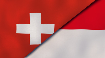 The flags of Switzerland and Monaco. News, reportage, business background. 3d illustration