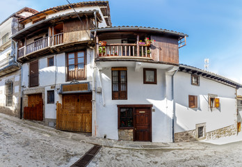 View of popular architecture in Candelario. Spain. Charming village in the province of Salamanca declared by the UNESCO, together with The Sierra de Francia, Biosphere Reserve.