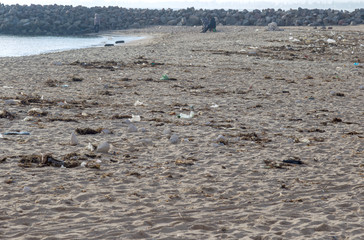 Illegal landfill of household garbage. People throw their household rubbish in illegal dumps....