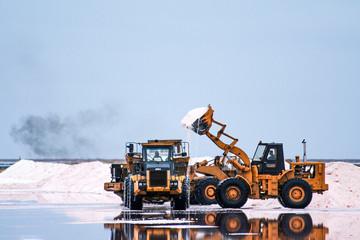 Bulldozer on salt pans of Namibia