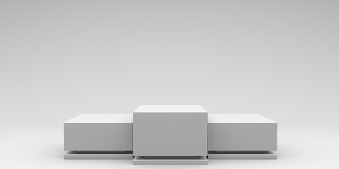 3D rendering. Empty podium or pedestal display on white background with box stand concept. 
White backdrop. 
