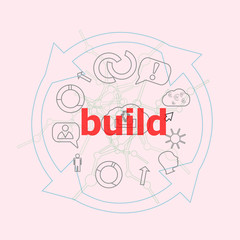 Text Build. Business concept . Flat outline linear Infographic