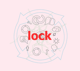 Text Lock. Security concept . Flat outline linear Infographic
